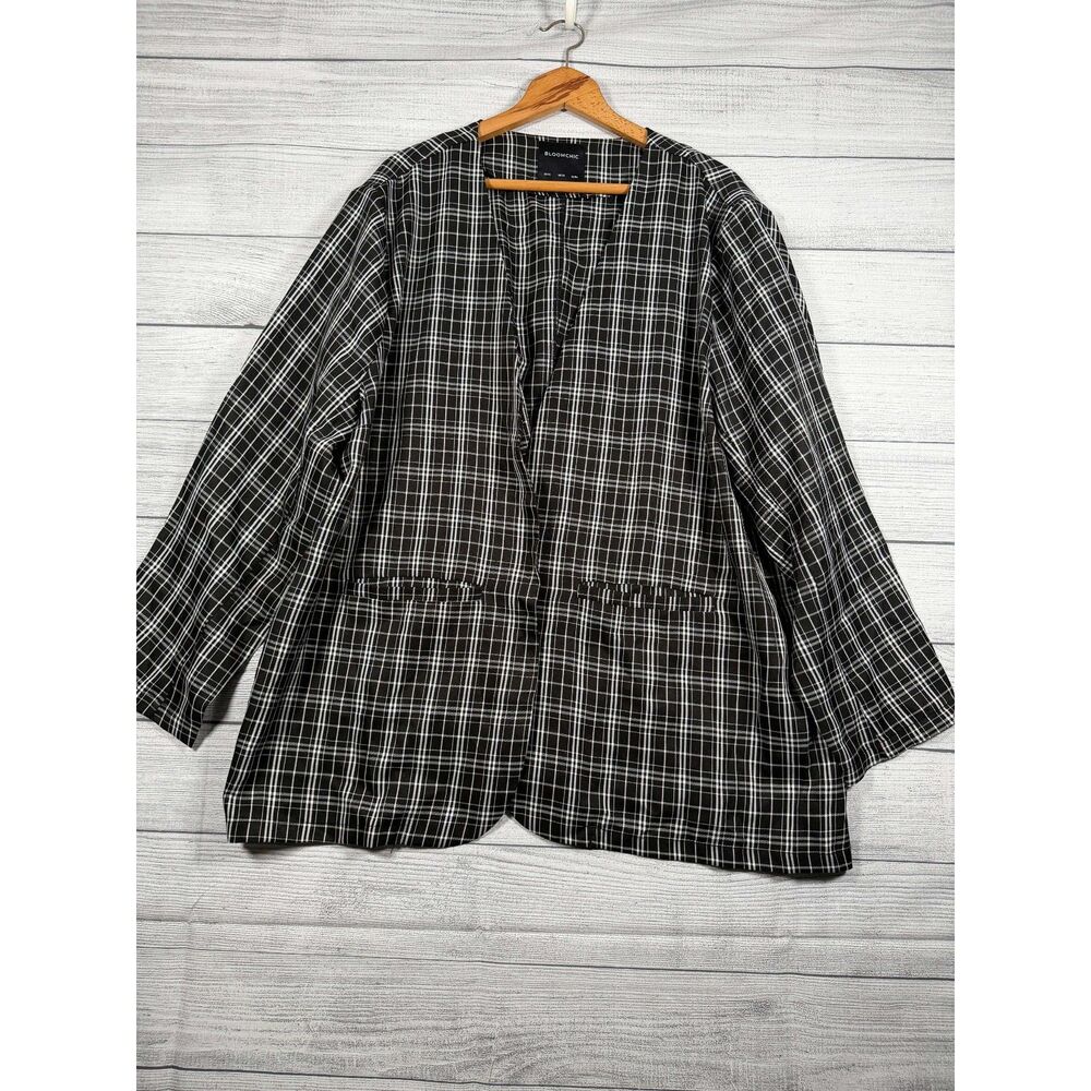 BloomChic Women’s Size 26 4X Black White Plaid Open Front Blazer 4271